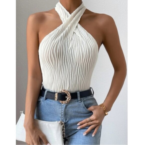Boho white crisscross front halter top - Picture 9 of 15